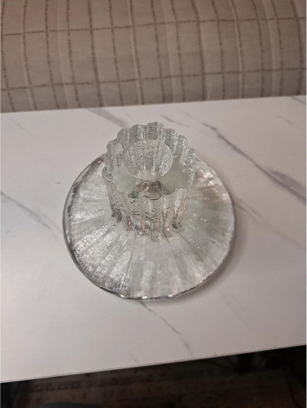 Vtg Timo Sarpaneva Littala Finnish Bolero Textured Art Glass Ice Candlestick